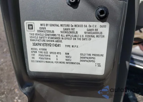 2000 GMC Yukon Xl 1500 Slt из США, поврежденный, VIN 3GKFK16T6YG174341